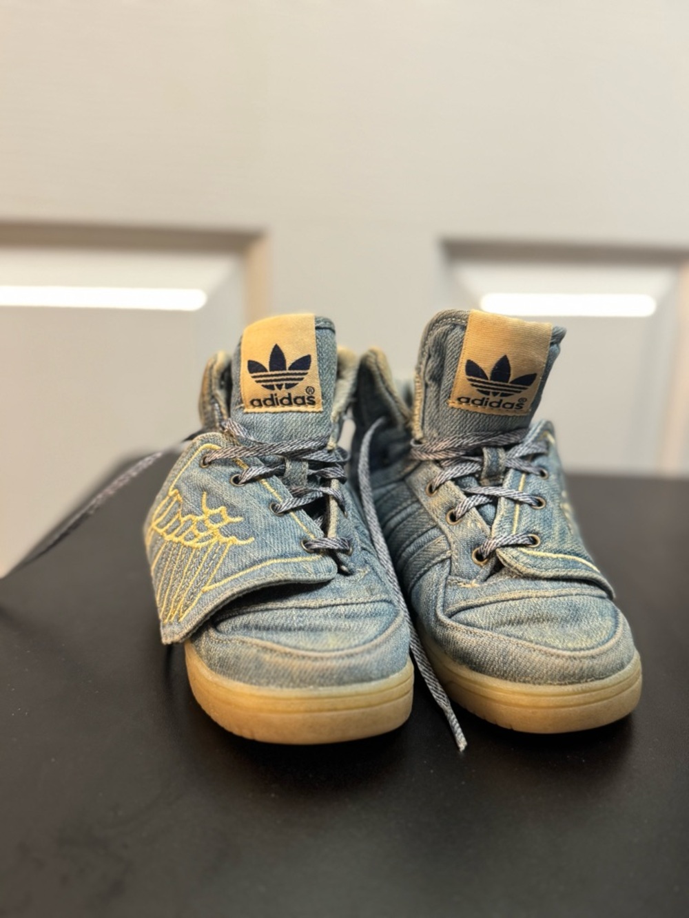 Jeremy Scott x Adidas Kids Denim High-Top Sneakers with Gold Wing Embroidery - Picture 10 of 12